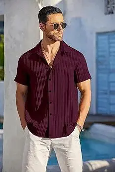 Men’s Ribbed Polo T-Shirt – Maroon, Half Sleeve